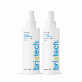 BRIOTECH front packaging 2oz spray clearly labeled travel two-pack, supports daily eyelid hygiene