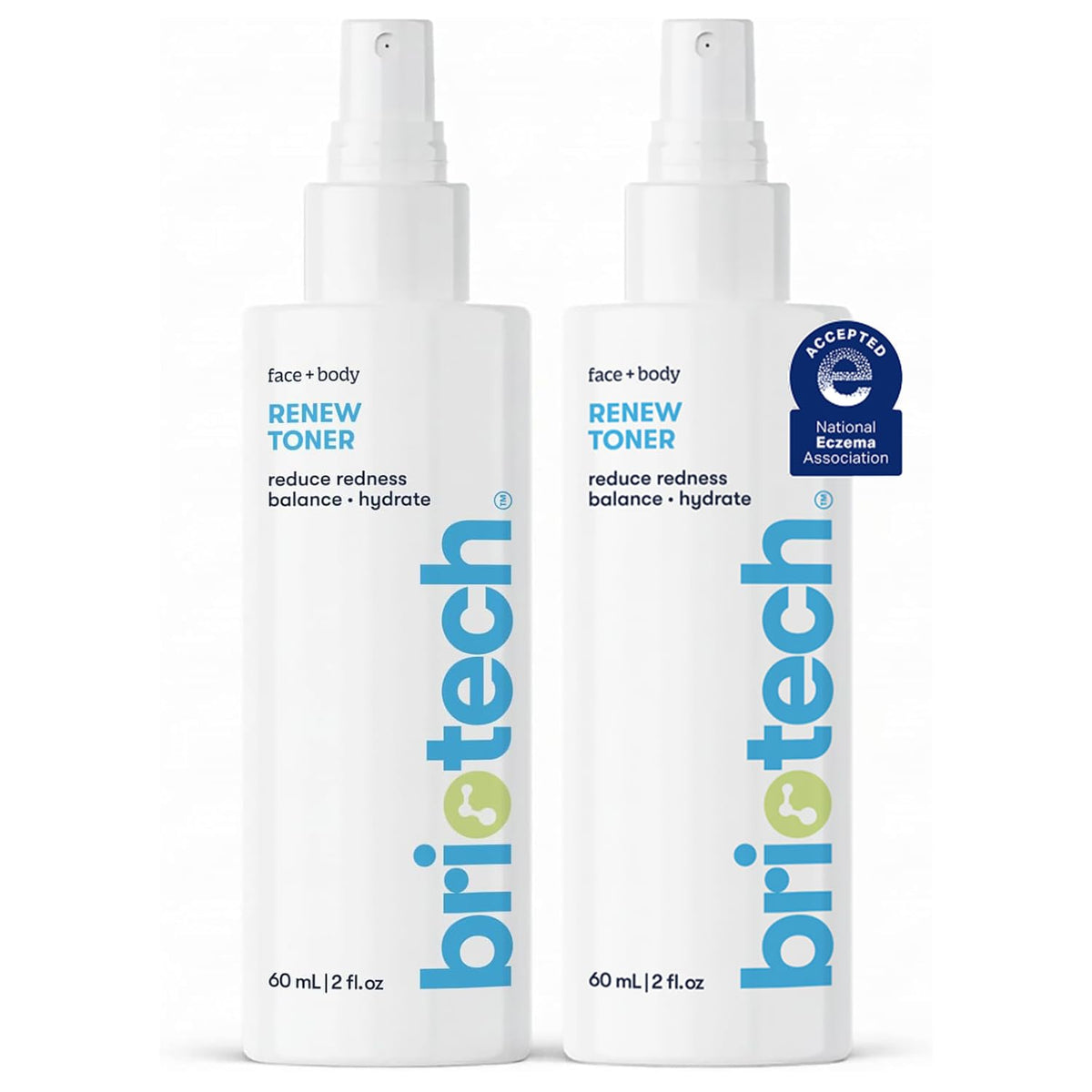 BRIOTECH front packaging showing two 2 fl oz travel bottles, convenient for travel