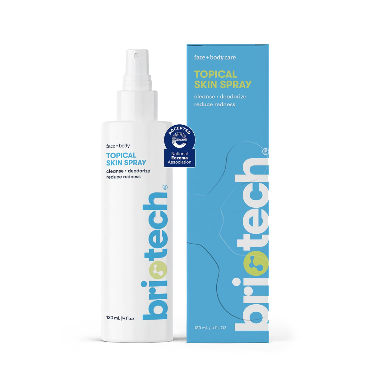 BRIOTECH front packaging showing travel-size bottle and clear label benefits