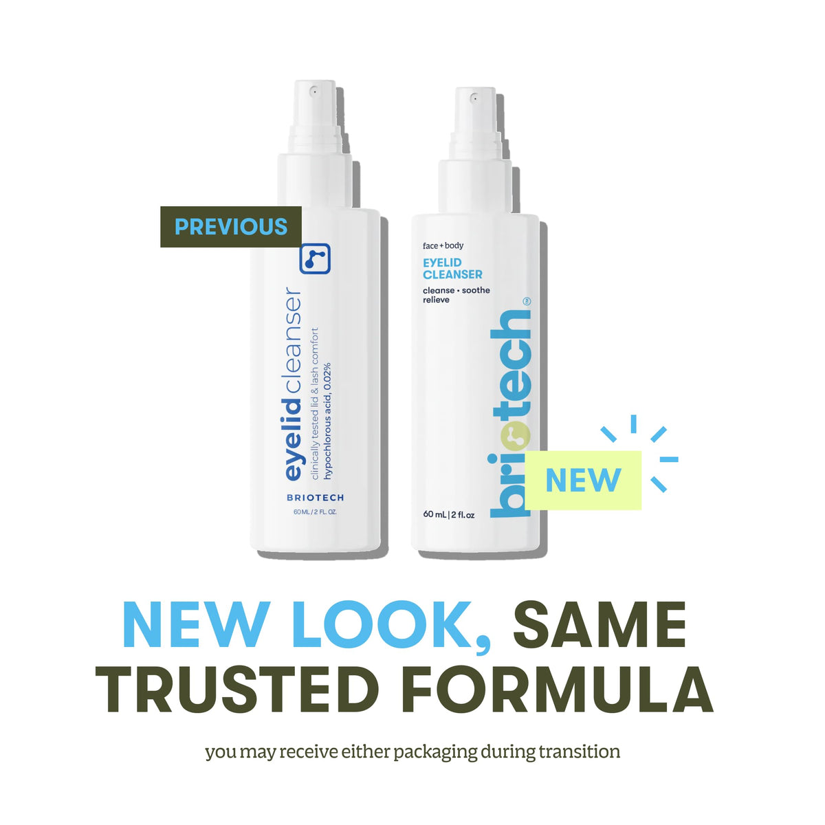 BRIOTECH bottle in hand to show travel size 2 fl oz for on-the-go eyelid care