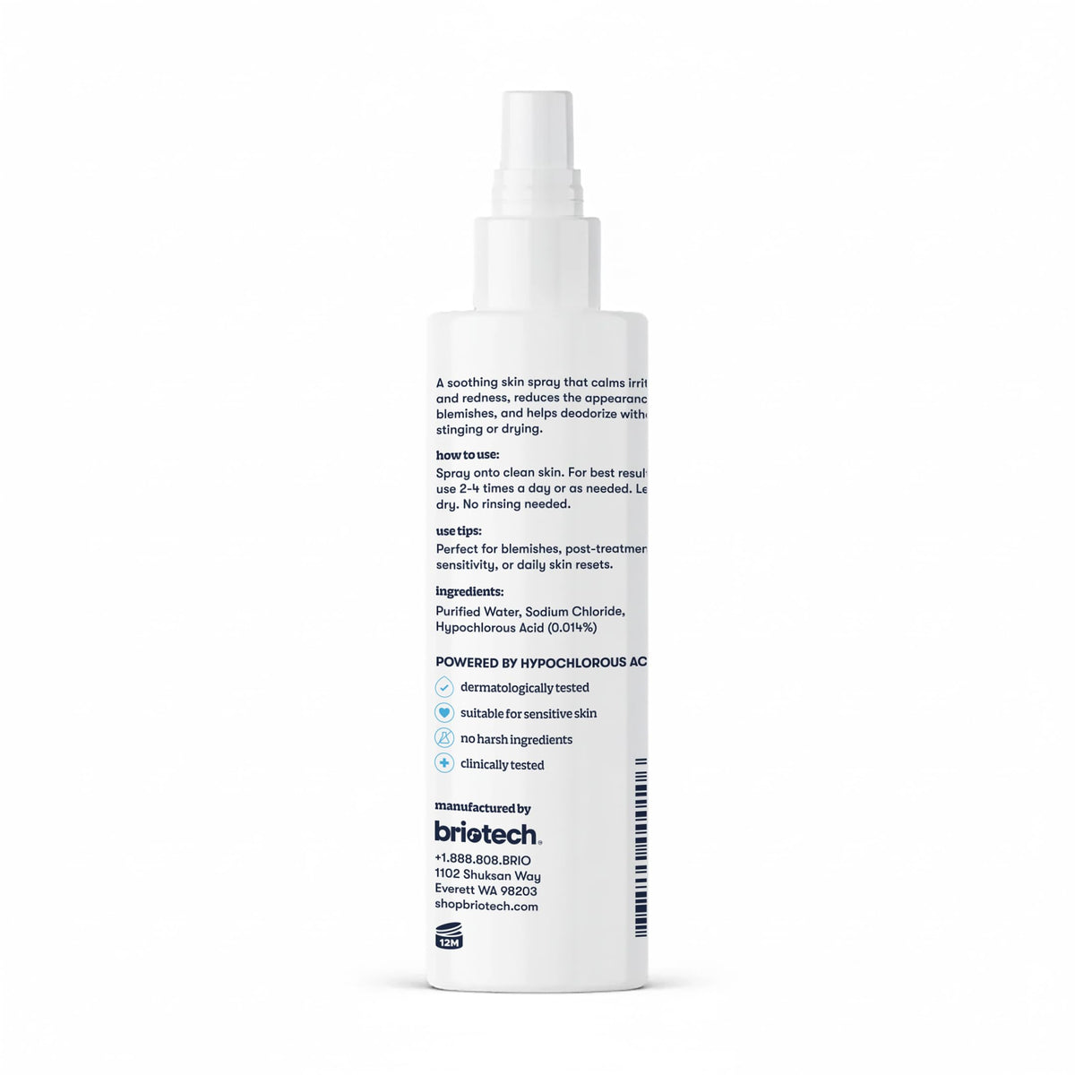 BRIOTECH bottle on bathroom vanity with skincare items illustrating daily routine