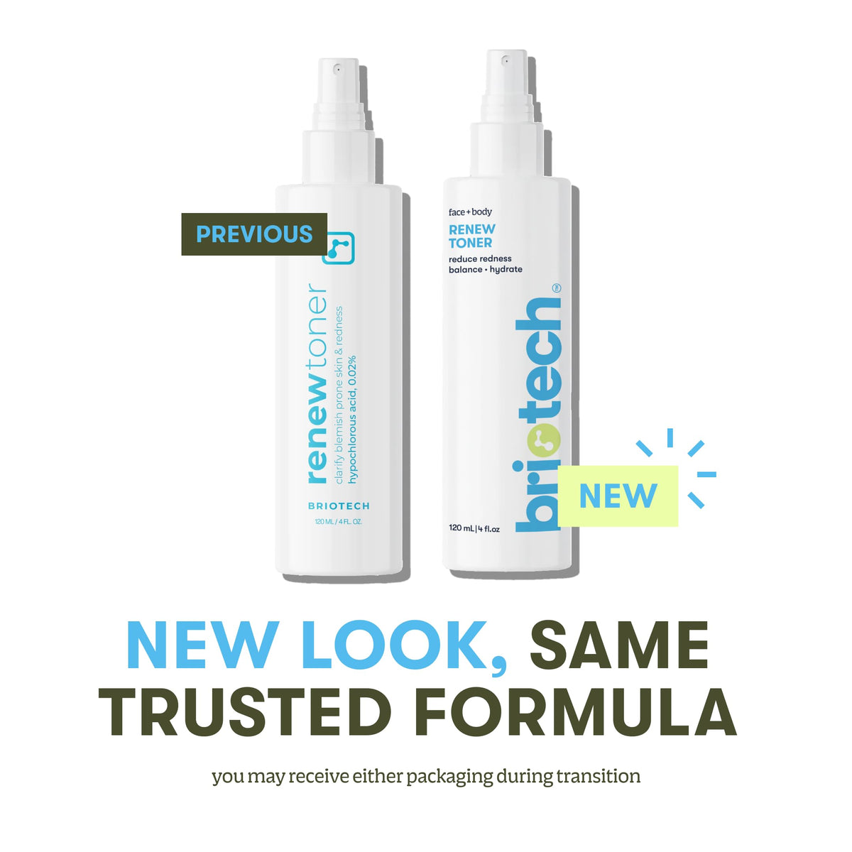 BRIOTECH spray applied to clean face indicating calming effect on skin