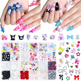 Briskbloom front view box showing colorful mixed 3D nail charms and organized grid, easy storage benefit