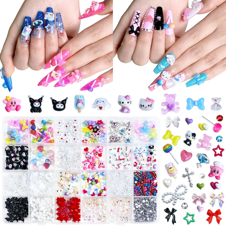 Briskbloom front view box showing colorful mixed 3D nail charms and organized grid, easy storage benefit