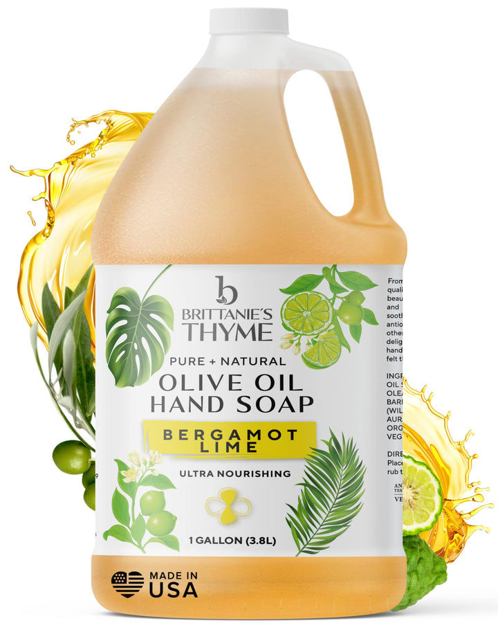Brittanie's gallon bottle front label showing scent and refill benefit