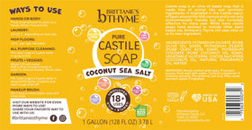 Brittanie's Thyme label close-up highlighting ingredients and eco-friendly benefits