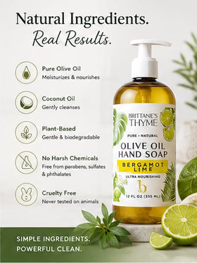 Brittanie's Thyme foam lather on hand showing rich suds and gentle cleaning