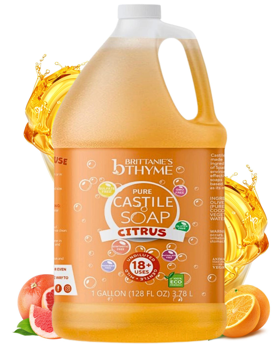 Brittanie's Thyme gallon container front showing product benefit of concentrated refill