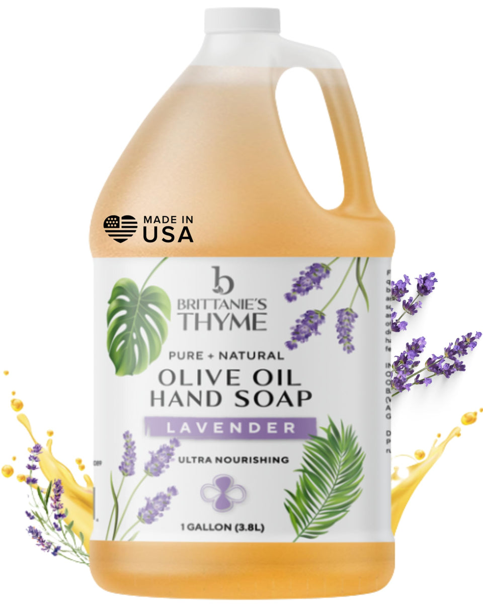 Brittanie's Thyme gallon front label showing product name and lavender benefits