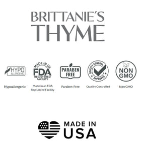 Brittanie's Thyme packaging closeup with made in USA and vegan label