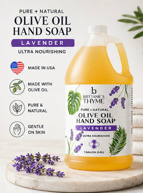 Brittanie's Thyme pouring soap refill into dispenser for economical transfer