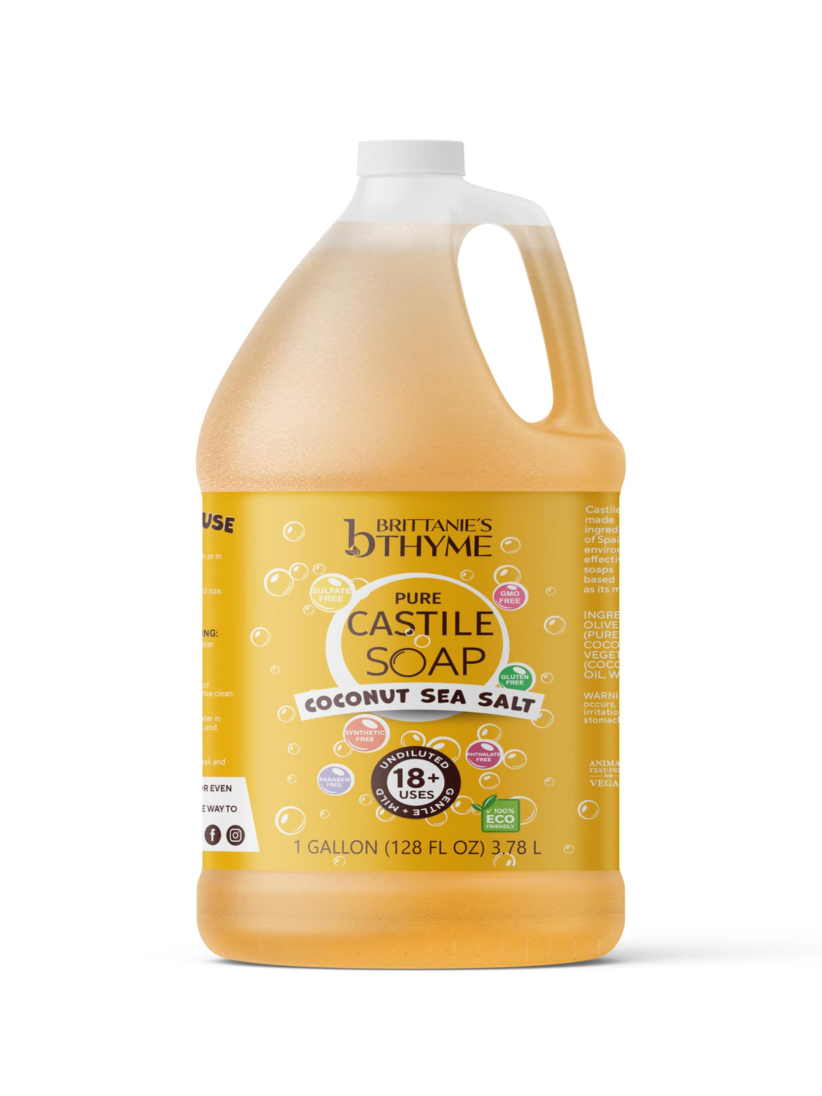 Brittanie's Thyme gallon next to household items showing scale and refill value