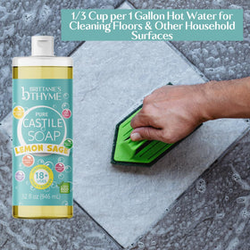 Brittanie's Thyme bottle beside hand showing size and long-lasting value