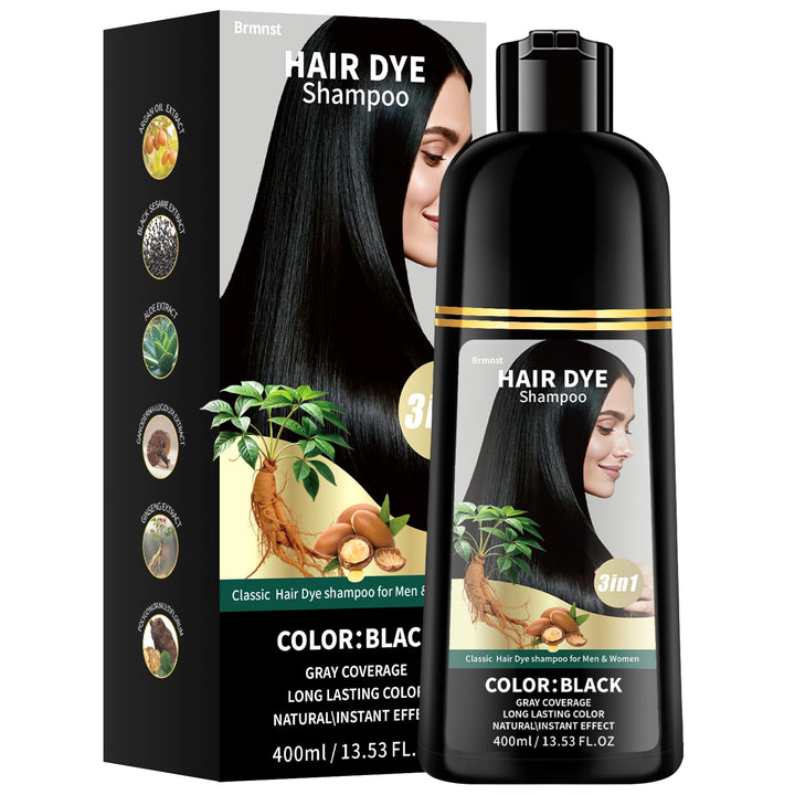 Brmnst black shampoo bottle front view showing label and size benefits