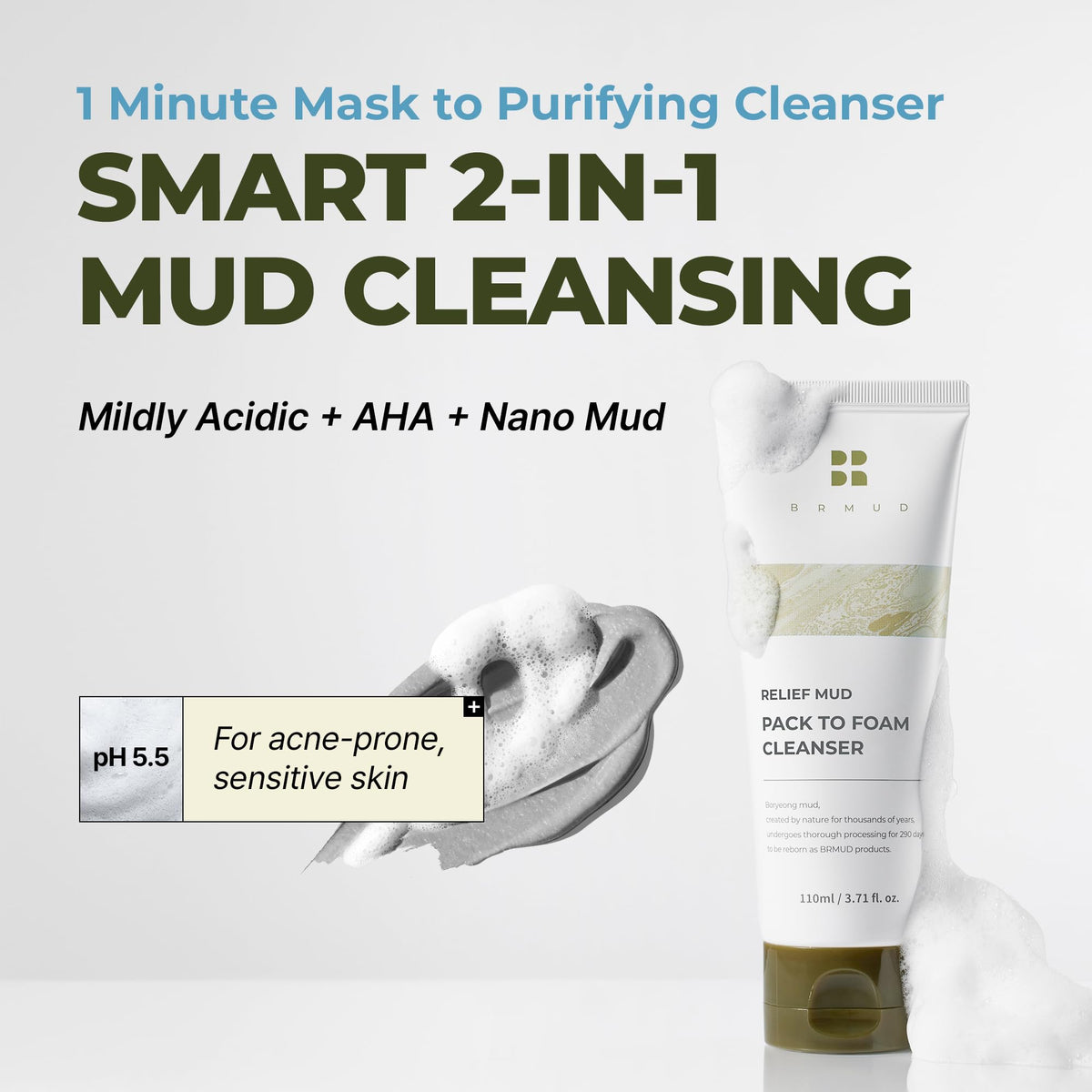 BRMUD close-up mud texture highlighting fine mineral powder for gentle exfoliation