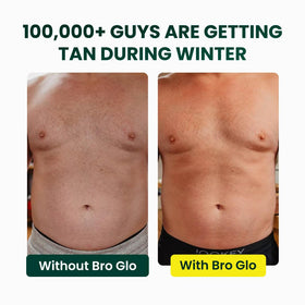 bro glo label detail highlighting water-based, oil-free formula benefits