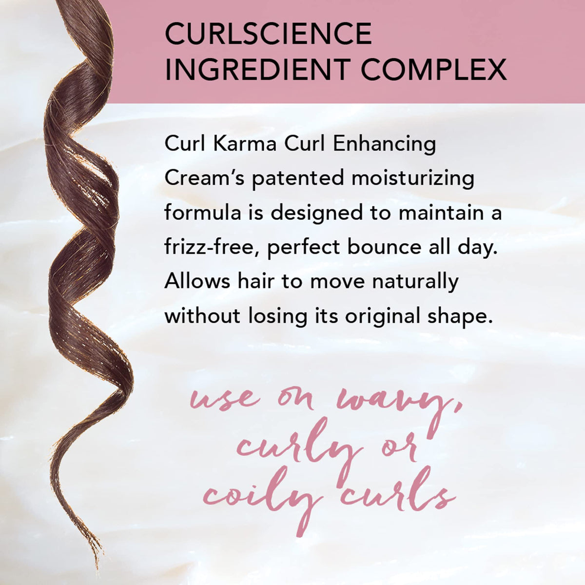 Brocato in lifestyle shot on curly hair showcasing defined bounce