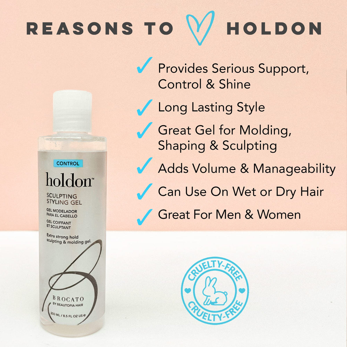 Hand holding Brocato Holdon jar to show scale and convenient 8.5 fl oz size