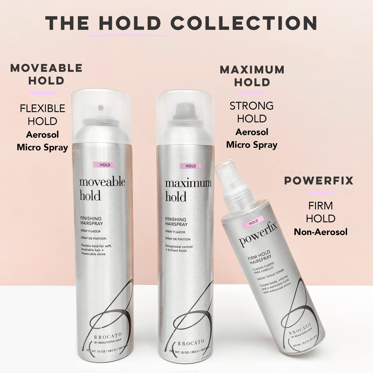 Brocato Powerfix bottle beside a hand to show 8.5 oz scale