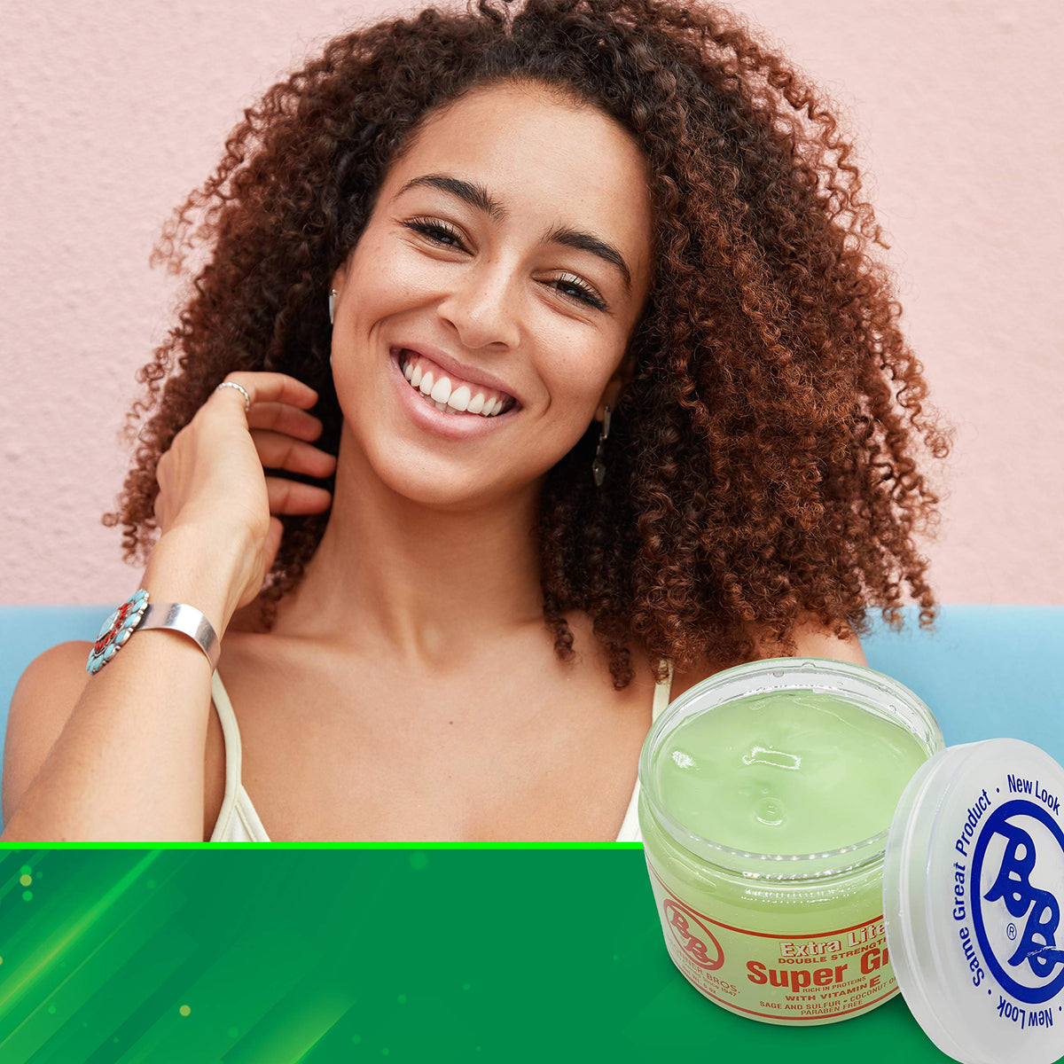 Bronner Bros BB Super Gro next to a ruler showing 6 oz scale for size and portability benefit