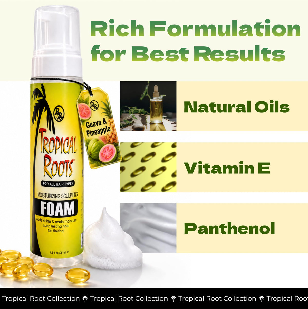 Bronner Bros label close-up highlighting natural oils and vitamin E