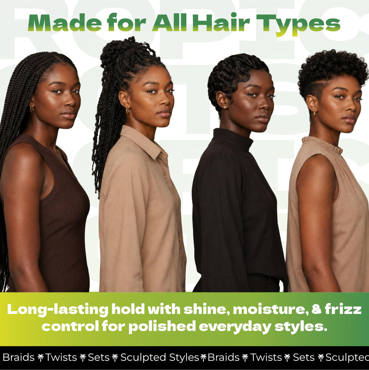 Bronner Bros foam applied to braids for defined, frizz-reduced finish