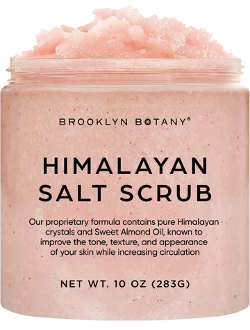 Brooklyn Botany front jar showing Himalayan salt scrub packaging and clear benefit