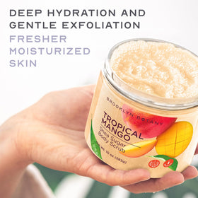 Brooklyn Botany scrub being applied in shower demonstrating water-activated moisturizing action
