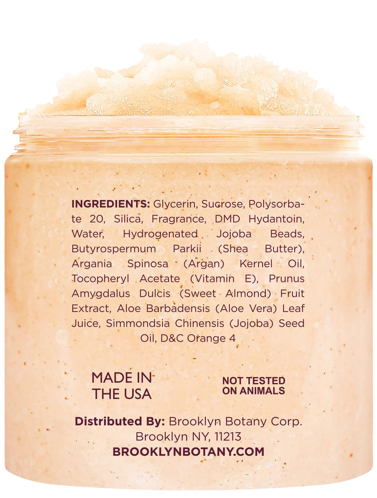 Brooklyn Botany close-up of scrub texture showing sugar grains and shea for gentle exfoliation