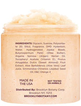 Brooklyn Botany close-up of scrub texture showing sugar grains and shea for gentle exfoliation