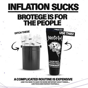 Brotege label detail highlighting retinol and SPF15 benefits