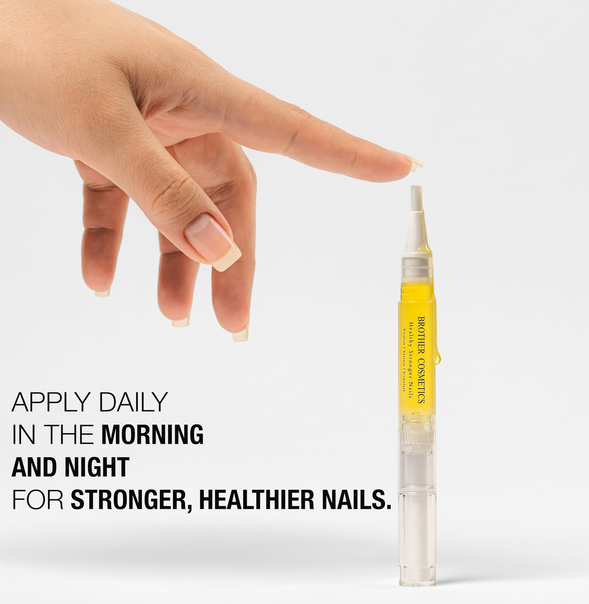 BROTHER application on nail demonstrating quick hydration and smoother cuticle appearance