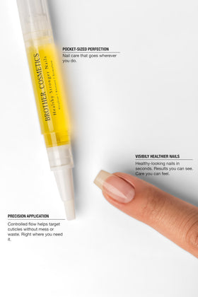 BROTHER label ingredients list highlighting plant oils for nourishing nail support