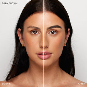 Brow Code before and after comparison highlighting longer-lasting definition