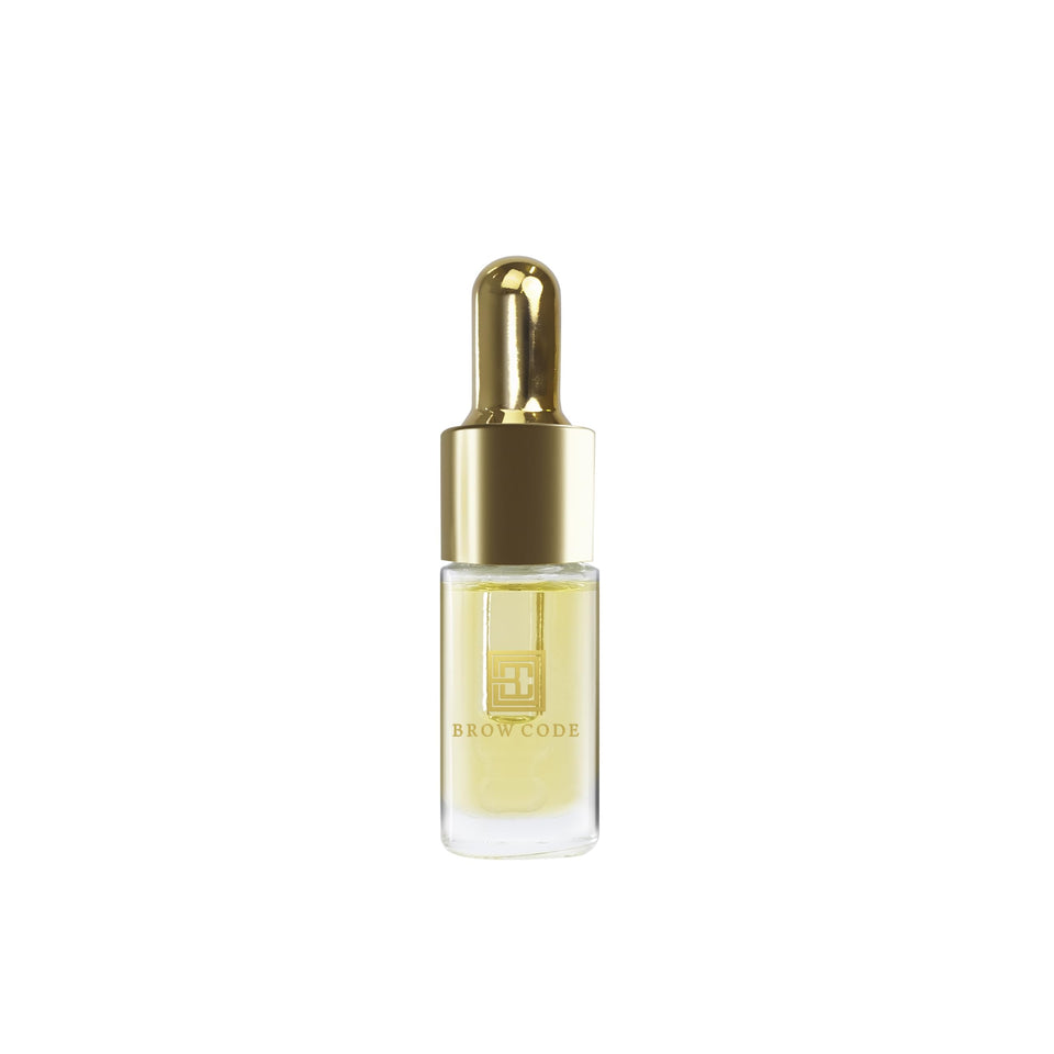 Brow Code front packaging showing 5ml gold bottle and label, clean beauty benefit