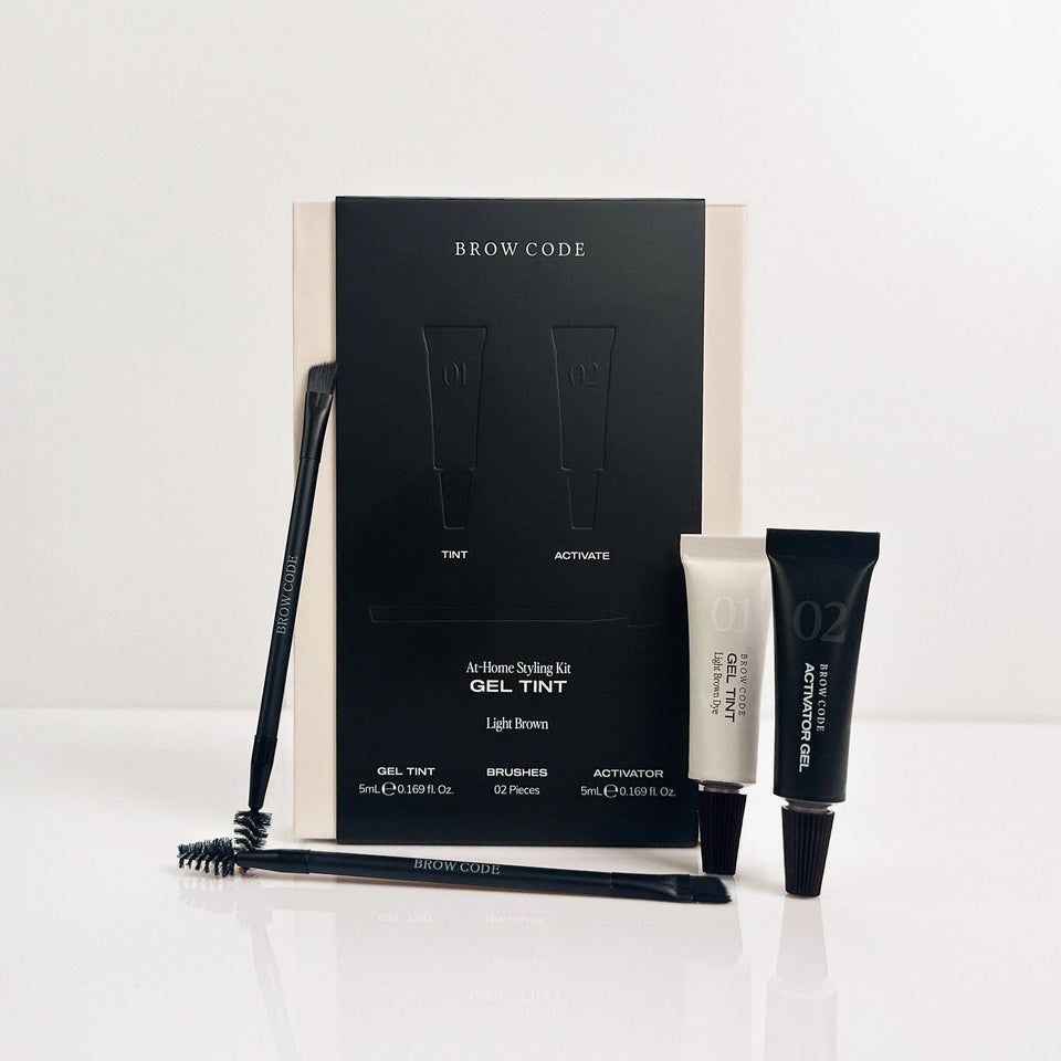 Brow Code kit front view showing packaging and tools for precise shaping