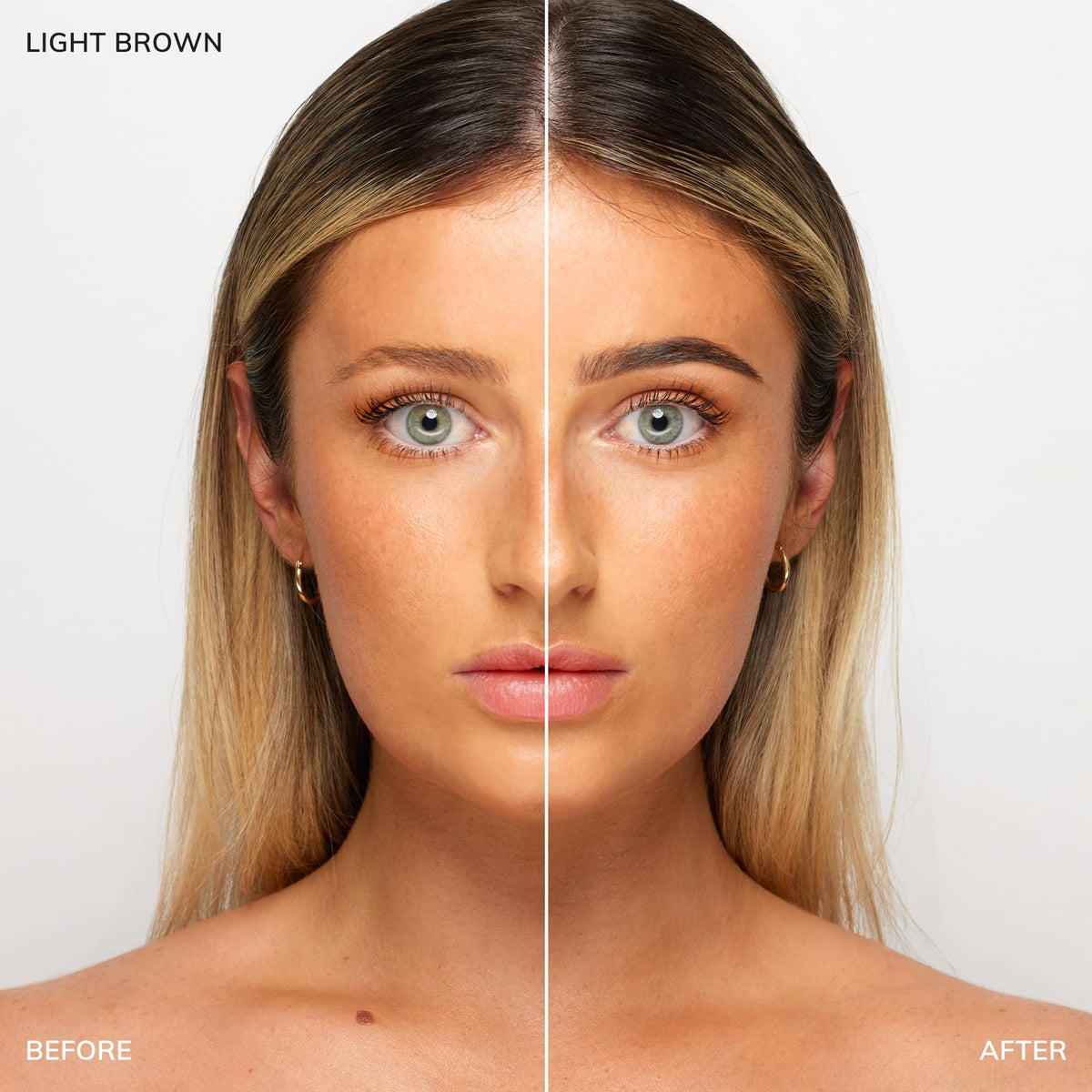 Brow Code kit next to fingers to show compact, travel-friendly size