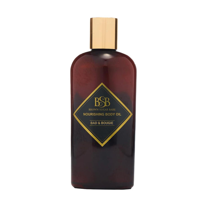 Brown Sugar Babe front bottle showing label and elegant packaging benefit moisturizing scent