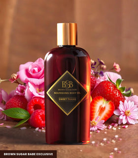Brown Sugar Babe oil texture close-up highlighting silky, fast-absorbing finish