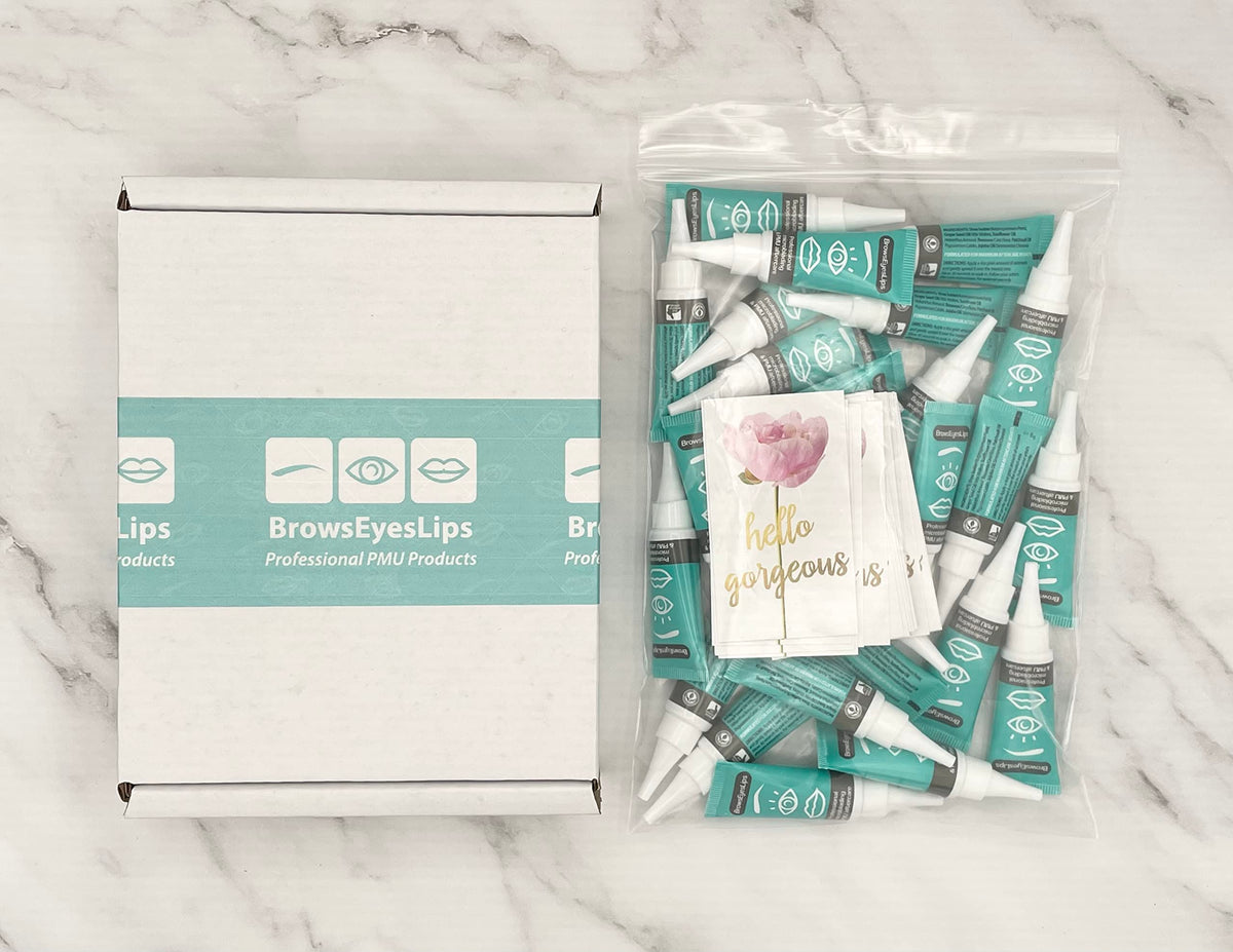 Brows Eyes Lips box of 25 tubes arranged for easy studio supply management