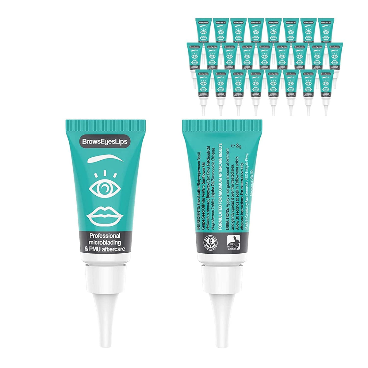 Brows Eyes Lips front tube packaging showing brand and professional size benefit