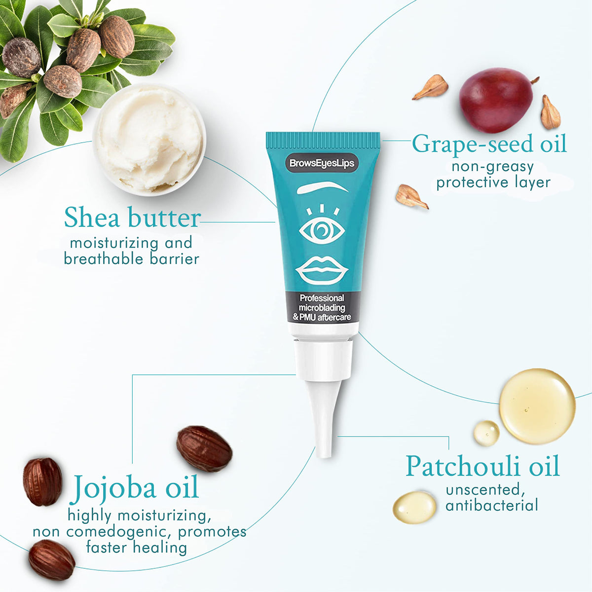 Brows Eyes Lips ointment texture close-up showing breathable non-greasy finish