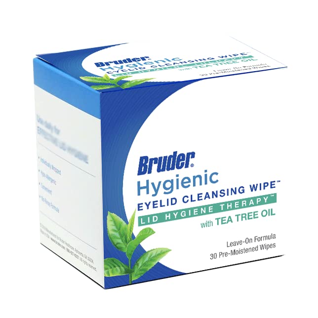 Bruder front packaging showing 30 individually wrapped eyelid wipes, supports lid hygiene