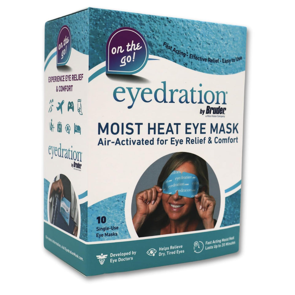 Bruder front packaging showing 10 single-use heated eye masks and product benefits