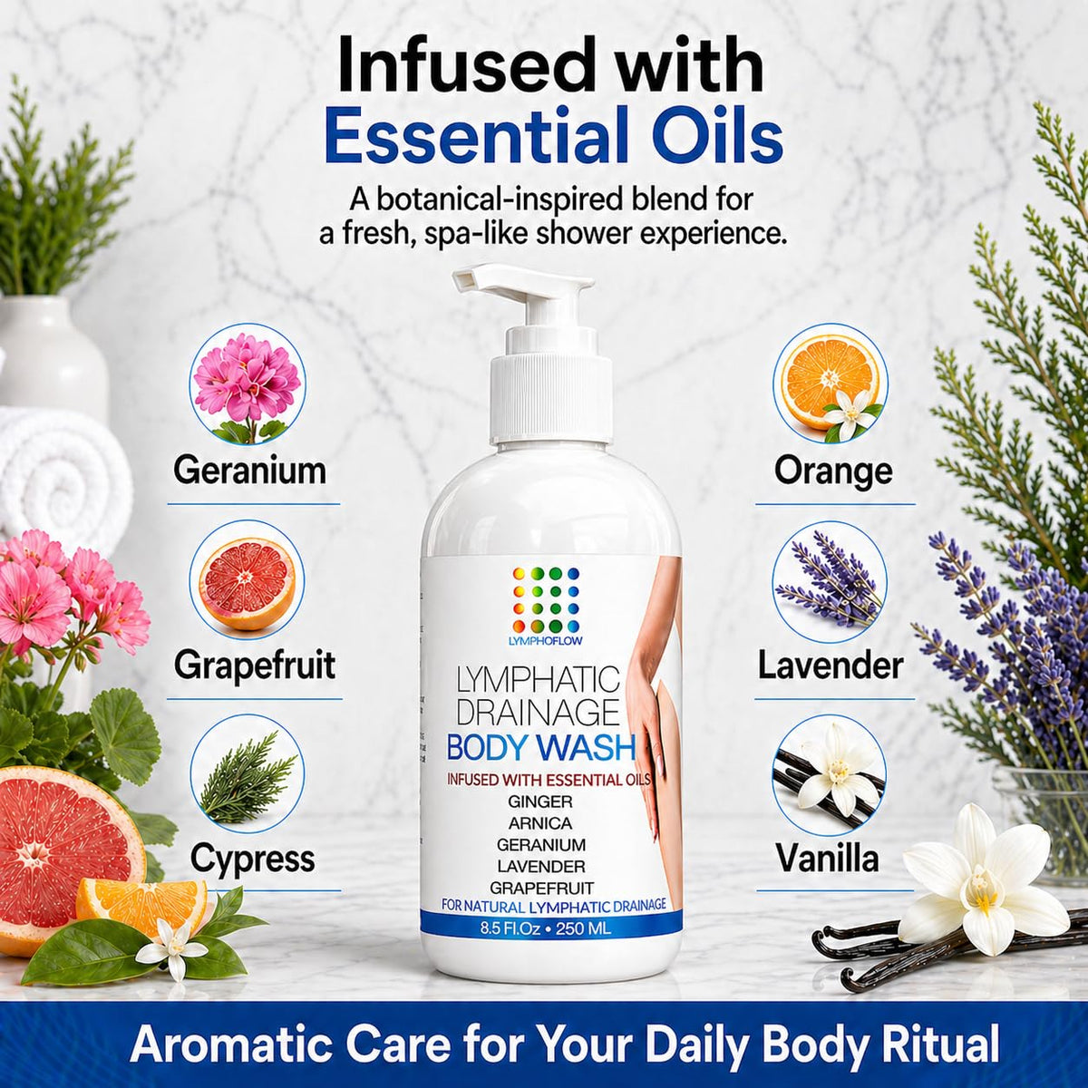 Bruizex botanicals flatlay with ginger arnica and citrus oils