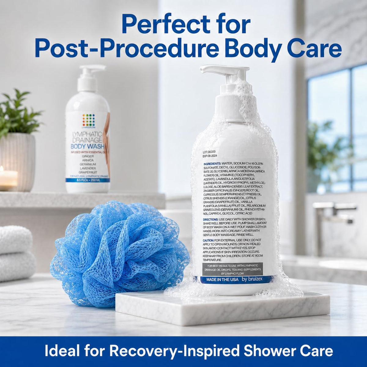 Bruizex arranged in bathroom with post-op recovery essentials