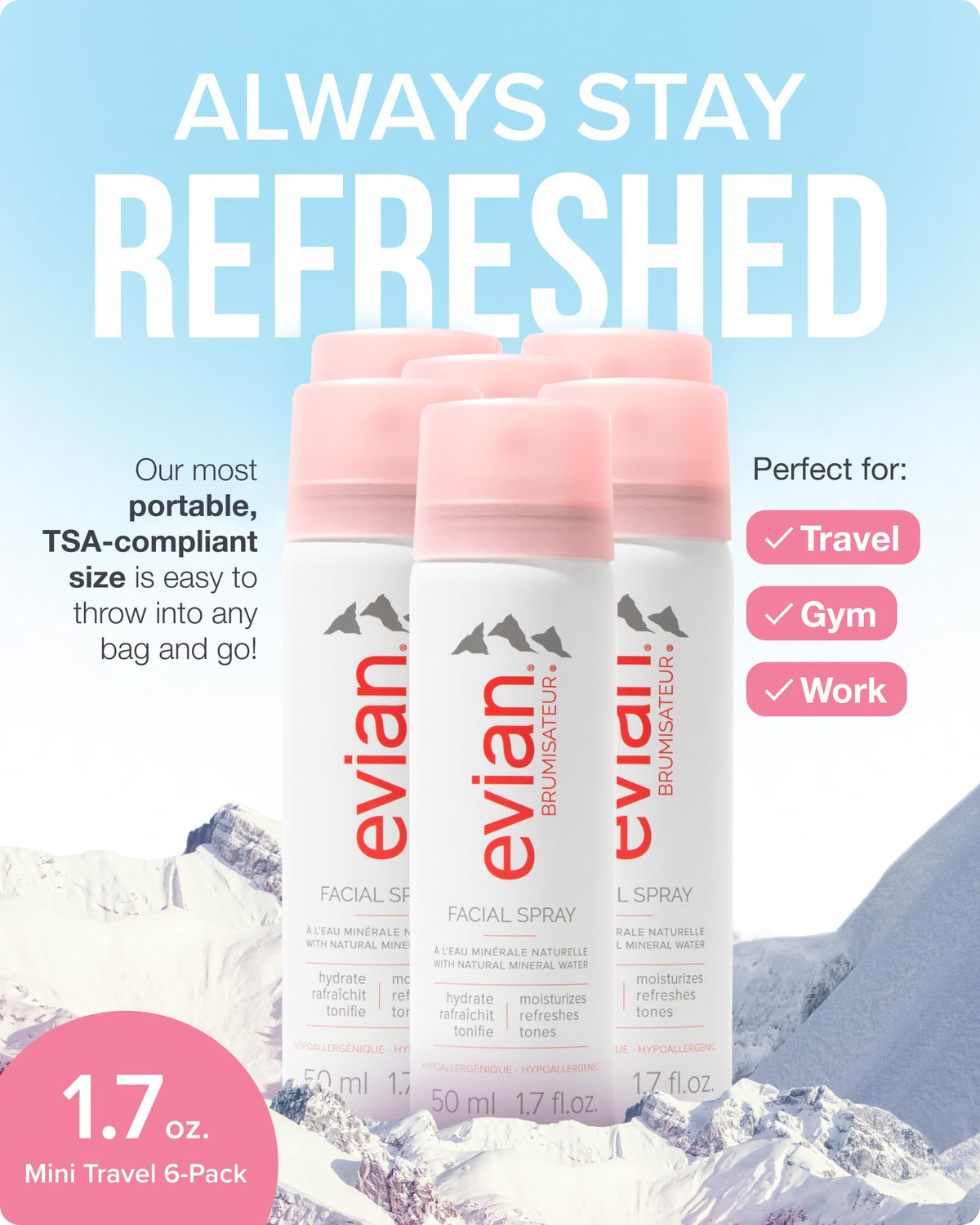BRUMISATEUR Evian microdroplet closeup mist demonstrating fine hydration