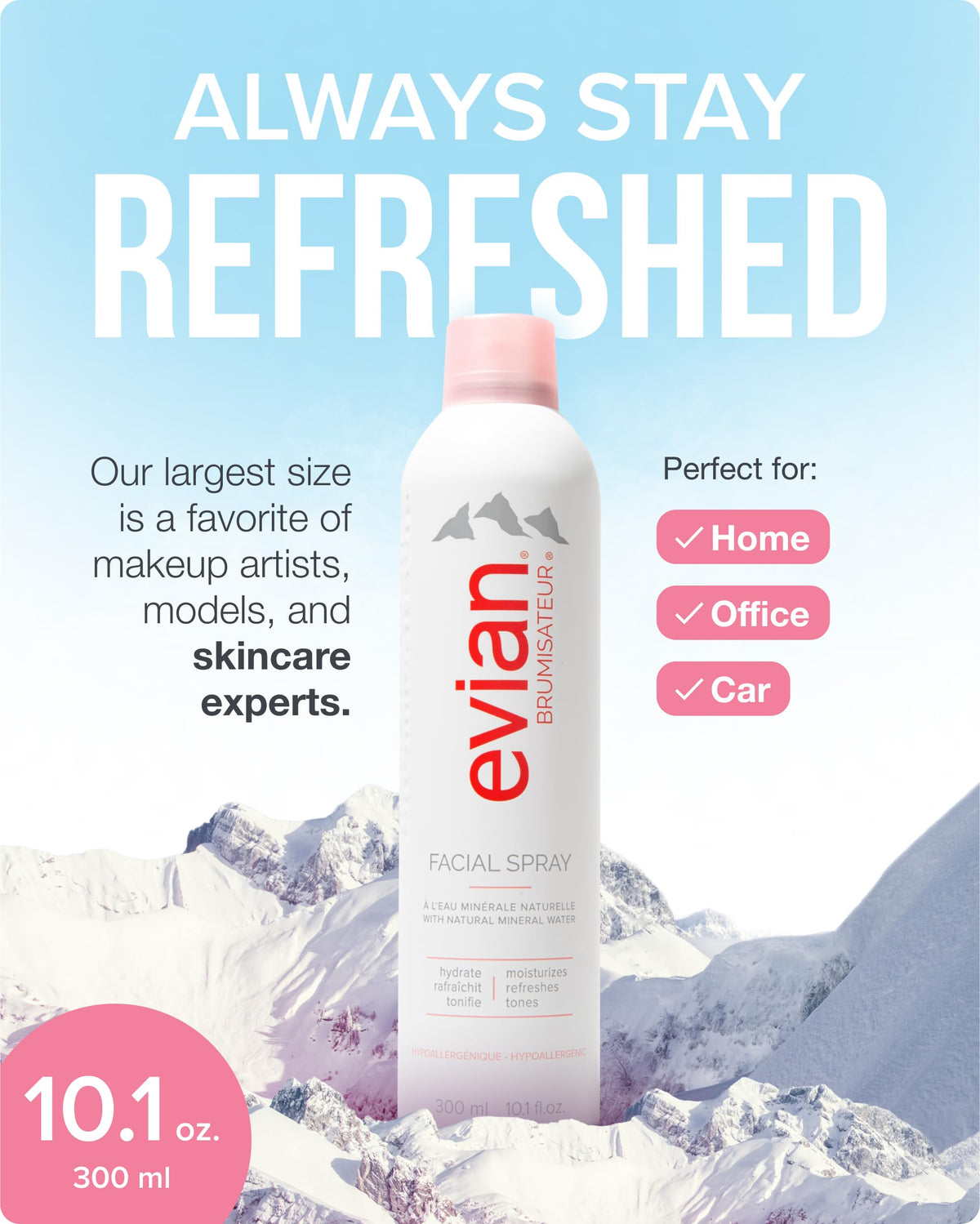 BRUMISATEUR Evian nozzle closeup highlighting fine mist delivery benefit