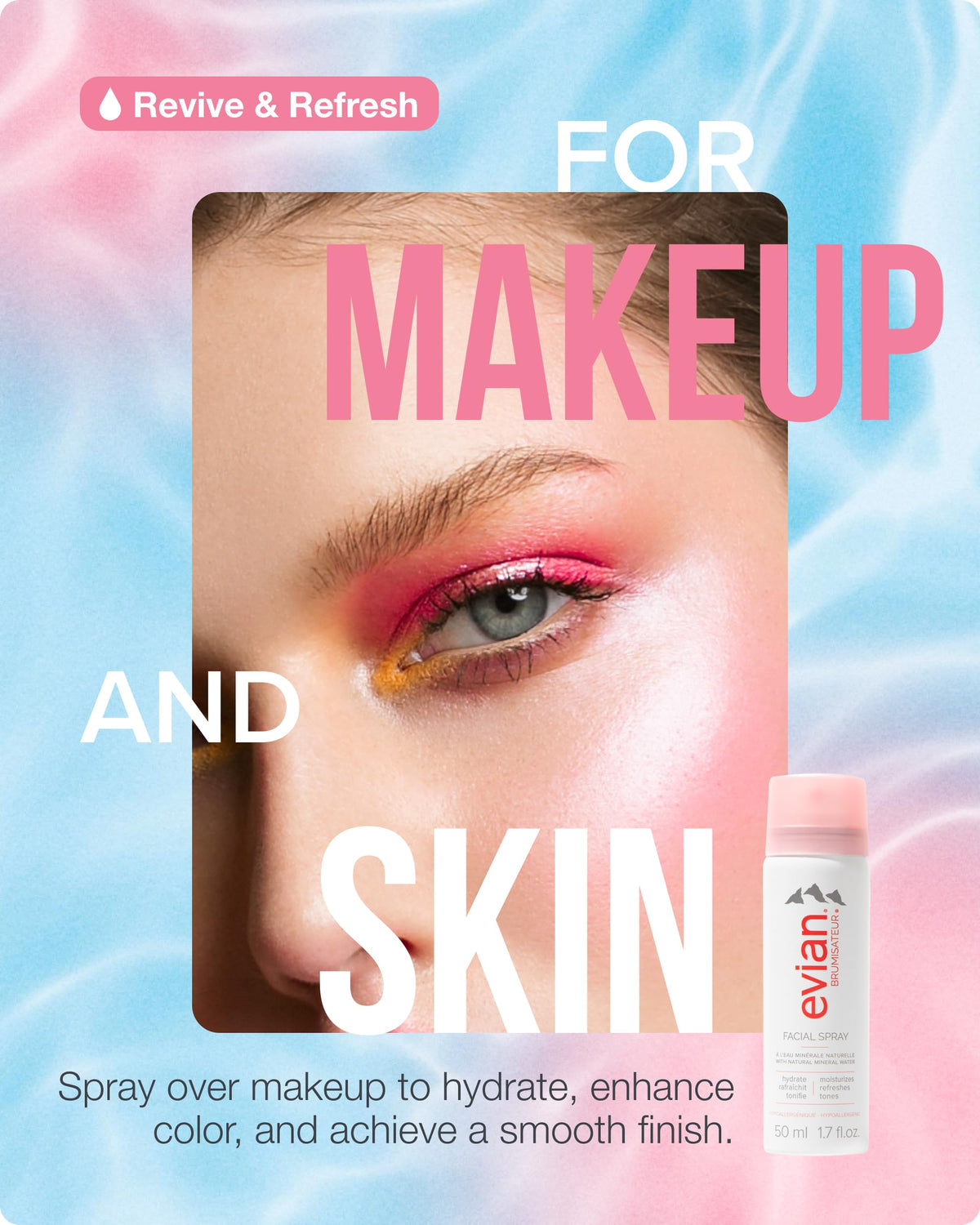 BRUMISATEUR Evian placed in travel bag for on-the-go skin refreshment