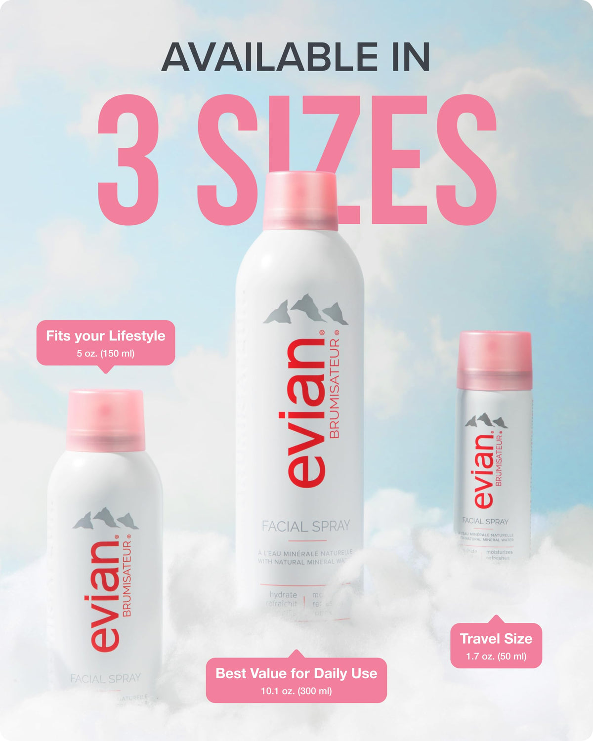 BRUMISATEUR Evian six-pack group displaying value and travel readiness